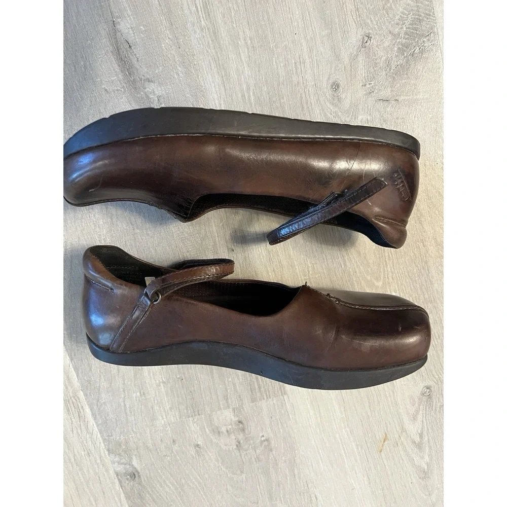 Womens 8 B Kalso Earth Solar Mary Jane Strap Shoes Brown Leather Negative Heel